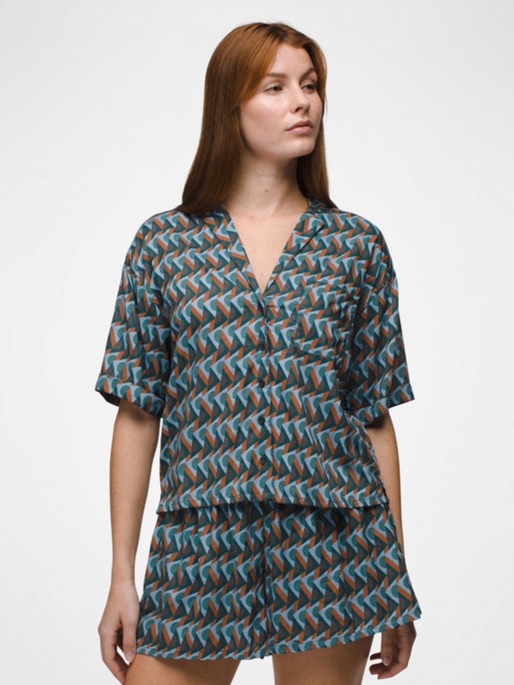 prAna Iguala Top geometric High Tide Retro Geo Print Size Large